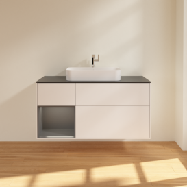 Тумба под раковину Villeroy & Boch Finion 120х50,1 см с подсветкой МДФ белый матовый лак/стекло черное матовое F412GKMT