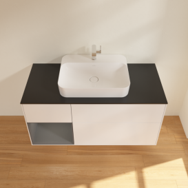 Тумба под раковину Villeroy & Boch Finion 120х50,1 см с подсветкой МДФ белый матовый лак/стекло черное матовое F412GKMT