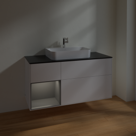 Тумба под раковину Villeroy & Boch Finion 120х50,1 см с подсветкой МДФ белый матовый лак/стекло черное матовое F412GKMT
