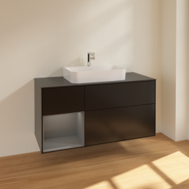 Тумба под раковину Villeroy & Boch Finion 120х50,1 см с подсветкой МДФ черный матовый лак/стекло черное матовое F412GKPD
