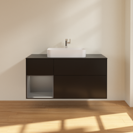 Тумба под раковину Villeroy & Boch Finion 120х50,1 см с подсветкой МДФ черный матовый лак/стекло черное матовое F412GKPD