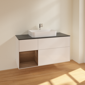 Тумба под раковину Villeroy & Boch Finion 120х50,1 см с подсветкой МДФ глянцевый белый лак/стекло черное матовое F412GNGF