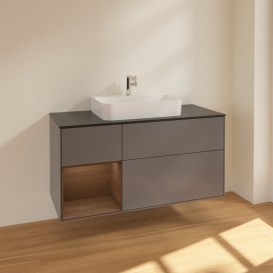 Тумба под раковину Villeroy & Boch Finion 120х50,1 см с подсветкой МДФ антрацит матовый лак/стекло черное матовое F412GNGK