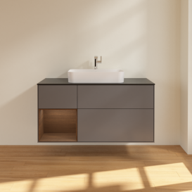 Тумба под раковину Villeroy & Boch Finion 120х50,1 см с подсветкой МДФ антрацит матовый лак/стекло черное матовое F412GNGK