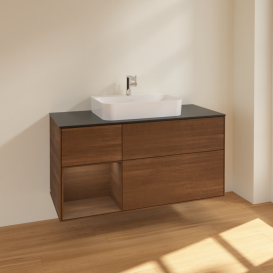 Тумба под раковину Villeroy & Boch Finion 120х50,1 см с подсветкой МДФ шпон грецкого ореха/стекло черное матовое F412GNGN