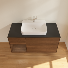 Тумба под раковину Villeroy & Boch Finion 120х50,1 см с подсветкой МДФ шпон грецкого ореха/стекло черное матовое F412GNGN