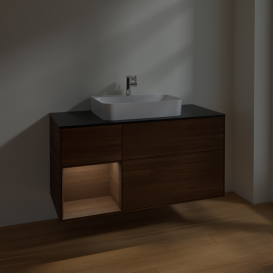 Тумба под раковину Villeroy & Boch Finion 120х50,1 см с подсветкой МДФ шпон грецкого ореха/стекло черное матовое F412GNGN