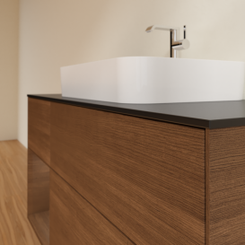 Тумба под раковину Villeroy & Boch Finion 120х50,1 см с подсветкой МДФ шпон грецкого ореха/стекло черное матовое F412GNGN