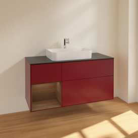 Тумба под раковину Villeroy & Boch Finion 120х50,1 см с подсветкой МДФ пион матовый лак/стекло черное матовое F412GNHB