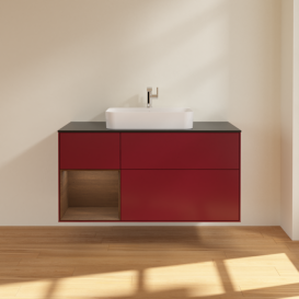 Тумба под раковину Villeroy & Boch Finion 120х50,1 см с подсветкой МДФ пион матовый лак/стекло черное матовое F412GNHB