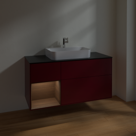 Тумба под раковину Villeroy & Boch Finion 120х50,1 см с подсветкой МДФ пион матовый лак/стекло черное матовое F412GNHB