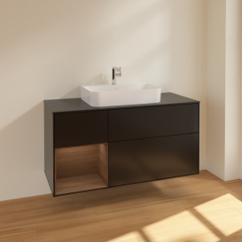 Тумба під раковину Villeroy & Boch Finion 120х50,1 см із підсвічуванням МДФ чорний матовий лак/скло чорне матове F412GNPD