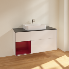 Тумба под раковину Villeroy & Boch Finion 120х50,1 см с подсветкой МДФ глянцевый белый лак/стекло черное матовое F412HBGF