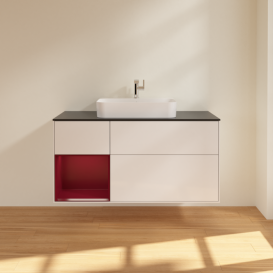 Тумба под раковину Villeroy & Boch Finion 120х50,1 см с подсветкой МДФ глянцевый белый лак/стекло черное матовое F412HBGF