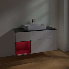 Тумба под раковину Villeroy & Boch Finion 120х50,1 см с подсветкой МДФ глянцевый белый лак/стекло черное матовое F412HBGF