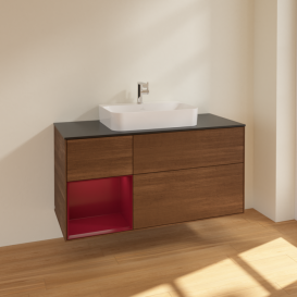 Тумба под раковину Villeroy & Boch Finion 120х50,1 см с подсветкой МДФ шпон грецкого ореха/стекло черное матовое F412HBGN