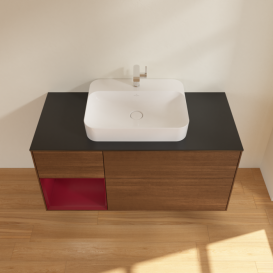 Тумба под раковину Villeroy & Boch Finion 120х50,1 см с подсветкой МДФ шпон грецкого ореха/стекло черное матовое F412HBGN