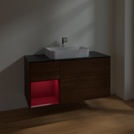 Тумба под раковину Villeroy & Boch Finion 120х50,1 см с подсветкой МДФ шпон грецкого ореха/стекло черное матовое F412HBGN