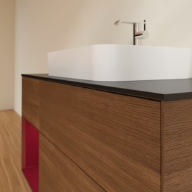 Тумба под раковину Villeroy & Boch Finion 120х50,1 см с подсветкой МДФ шпон грецкого ореха/стекло черное матовое F412HBGN