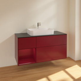 Тумба под раковину Villeroy & Boch Finion 120х50,1 см с подсветкой МДФ пион матовый лак/стекло черное матовое F412HBHB