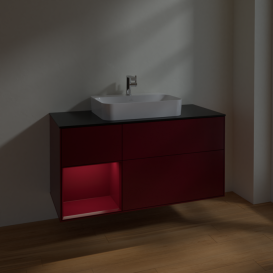 Тумба под раковину Villeroy & Boch Finion 120х50,1 см с подсветкой МДФ пион матовый лак/стекло черное матовое F412HBHB