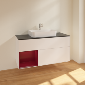 Тумба под раковину Villeroy & Boch Finion 120х50,1 см с подсветкой МДФ белый матовый лак/стекло черное матовое F412HBMT