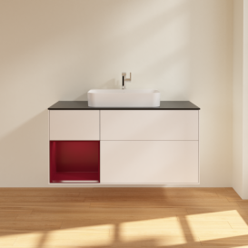 Тумба под раковину Villeroy & Boch Finion 120х50,1 см с подсветкой МДФ белый матовый лак/стекло черное матовое F412HBMT