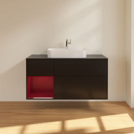 Тумба под раковину Villeroy & Boch Finion 120х50,1 см с подсветкой МДФ черный матовый лак/стекло черное матовое F412HBPD