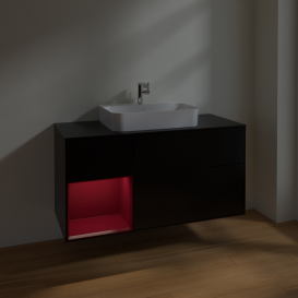 Тумба под раковину Villeroy & Boch Finion 120х50,1 см с подсветкой МДФ черный матовый лак/стекло черное матовое F412HBPD