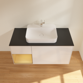 Тумба под раковину Villeroy & Boch Finion 120х50,1 см с подсветкой МДФ глянцевый белый лак/стекло черное матовое F412HFGF