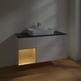 Тумба под раковину Villeroy & Boch Finion 120х50,1 см с подсветкой МДФ глянцевый белый лак/стекло черное матовое F412HFGF