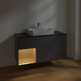 Тумба под раковину Villeroy & Boch Finion 120х50,1 см с подсветкой МДФ антрацит матовый лак/стекло черное матовое F412HFGK