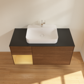 Тумба под раковину Villeroy & Boch Finion 120х50,1 см с подсветкой МДФ шпон грецкого ореха/стекло черное матовое F412HFGN