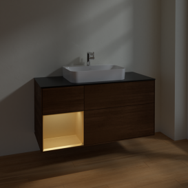 Тумба под раковину Villeroy & Boch Finion 120х50,1 см с подсветкой МДФ шпон грецкого ореха/стекло черное матовое F412HFGN