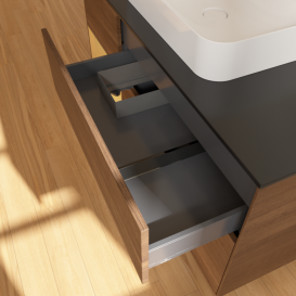 Тумба под раковину Villeroy & Boch Finion 120х50,1 см с подсветкой МДФ шпон грецкого ореха/стекло черное матовое F412HFGN