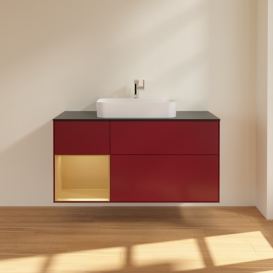 Тумба под раковину Villeroy & Boch Finion 120х50,1 см с подсветкой МДФ пион матовый лак/стекло черное матовое F412HFHB