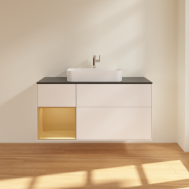 Тумба под раковину Villeroy & Boch Finion 120х50,1 см с подсветкой МДФ белый матовый лак/стекло черное матовое F412HFMT