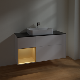 Тумба под раковину Villeroy & Boch Finion 120х50,1 см с подсветкой МДФ белый матовый лак/стекло черное матовое F412HFMT