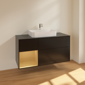 Тумба под раковину Villeroy & Boch Finion 120х50,1 см с подсветкой МДФ черный матовый лак/стекло черное матовое F412HFPD