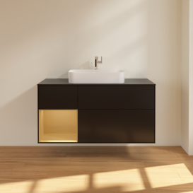 Тумба под раковину Villeroy & Boch Finion 120х50,1 см с подсветкой МДФ черный матовый лак/стекло черное матовое F412HFPD