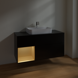 Тумба под раковину Villeroy & Boch Finion 120х50,1 см с подсветкой МДФ черный матовый лак/стекло черное матовое F412HFPD