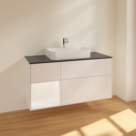 Тумба під раковину Villeroy & Boch Finion 120х50,1 см із підсвічуванням МДФ білий глянцевий лак/скло чорне матове F412MTGF