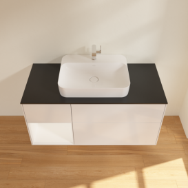 Тумба під раковину Villeroy & Boch Finion 120х50,1 см із підсвічуванням МДФ білий глянцевий лак/скло чорне матове F412MTGF