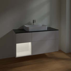 Тумба під раковину Villeroy & Boch Finion 120х50,1 см із підсвічуванням МДФ білий глянцевий лак/скло чорне матове F412MTGF