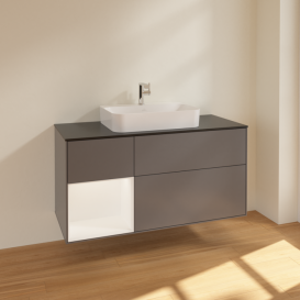 Тумба под раковину Villeroy & Boch Finion 120х50,1 см с подсветкой МДФ антрацит матовый лак/стекло черное матовое F412MTGK