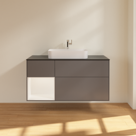 Тумба под раковину Villeroy & Boch Finion 120х50,1 см с подсветкой МДФ антрацит матовый лак/стекло черное матовое F412MTGK