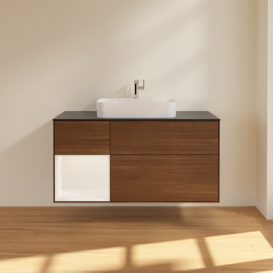 Тумба под раковину Villeroy & Boch Finion 120х50,1 см с подсветкой МДФ шпон грецкого ореха/стекло черное матовое F412MTGN