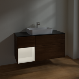 Тумба под раковину Villeroy & Boch Finion 120х50,1 см с подсветкой МДФ шпон грецкого ореха/стекло черное матовое F412MTGN