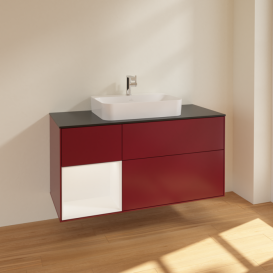 Тумба под раковину Villeroy & Boch Finion 120х50,1 см с подсветкой МДФ пион матовый лак/стекло черное матовое F412MTHB