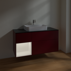 Тумба под раковину Villeroy & Boch Finion 120х50,1 см с подсветкой МДФ пион матовый лак/стекло черное матовое F412MTHB